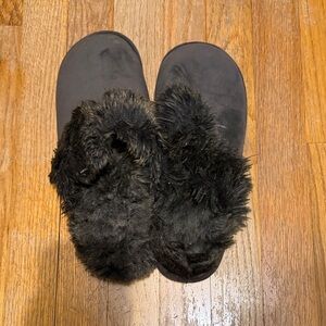 Cozy Black Furry Slippers Restoration Hardware